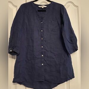 Contemporaine by Simons 100% Linen Navy Button-Up Tunic
